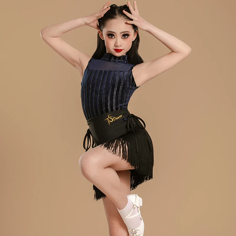 Estate Per Bambini Ballo Latino Nappe Abiti Ragazze Concorso di Ballo Latino Costumi Backless Maglia Top Gonna Con Frange SL12004