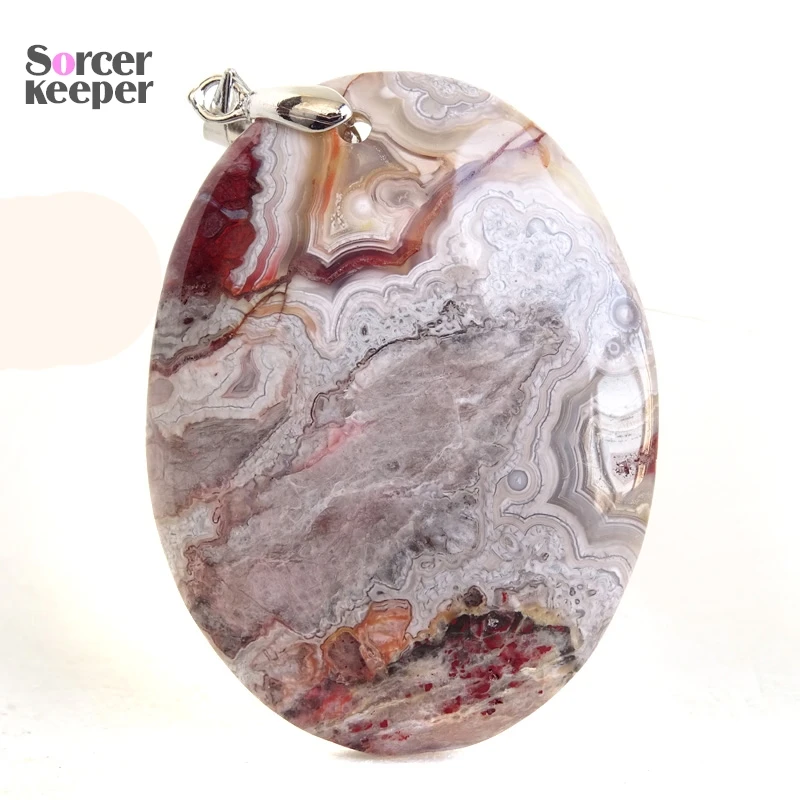 

Women Men Fashion Jewelry Pendant Necklaces With Chain Wholesale Natural Crazy Lace Rosetta Agate Stone for Jewelry Making BQ061