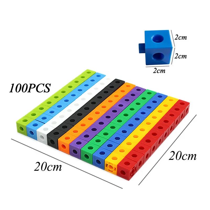 100pcs Linking Cubes Counting Set DIY Number Blocks Patching Snap Blocks Teaching Mathematics Toys Math Educational For Kids