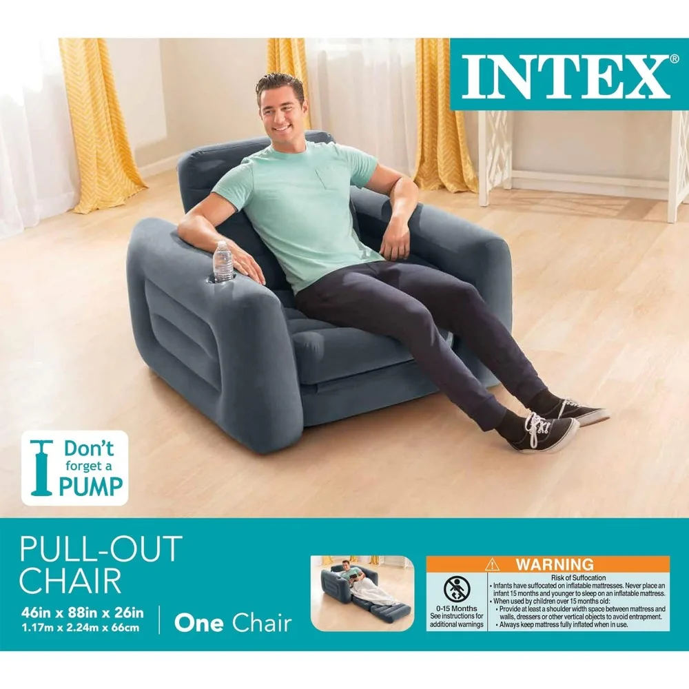 INTEX 66551EP كرسي أريكة قابل للنفخ قابل للسحب يعمل كرتبة سرير هوائي، حجم مزدوج (عبوة من قطعتين)