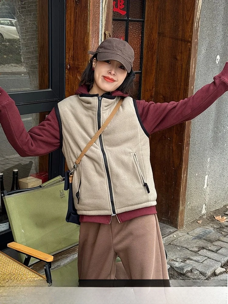 

Женский утепленный флисовый жилет в стиле пэчворк, осенне-зимняя нейлоновая верхняя одежда на молнии, стандартной длины, с каркасной подкладкой