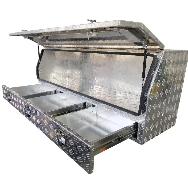 Aluminum Checker Plate Truck Tool Box with Metal Drawer for Storage and Organization