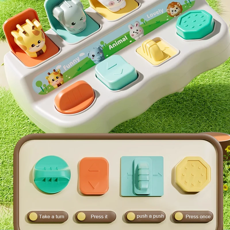 Scatola per interruttori per nascondere e ricchio di animali, scatola con meccanismo, giocattolo per la coltivazione del bambino, pensiero logico, giocattolo pop-up per la prima educazione