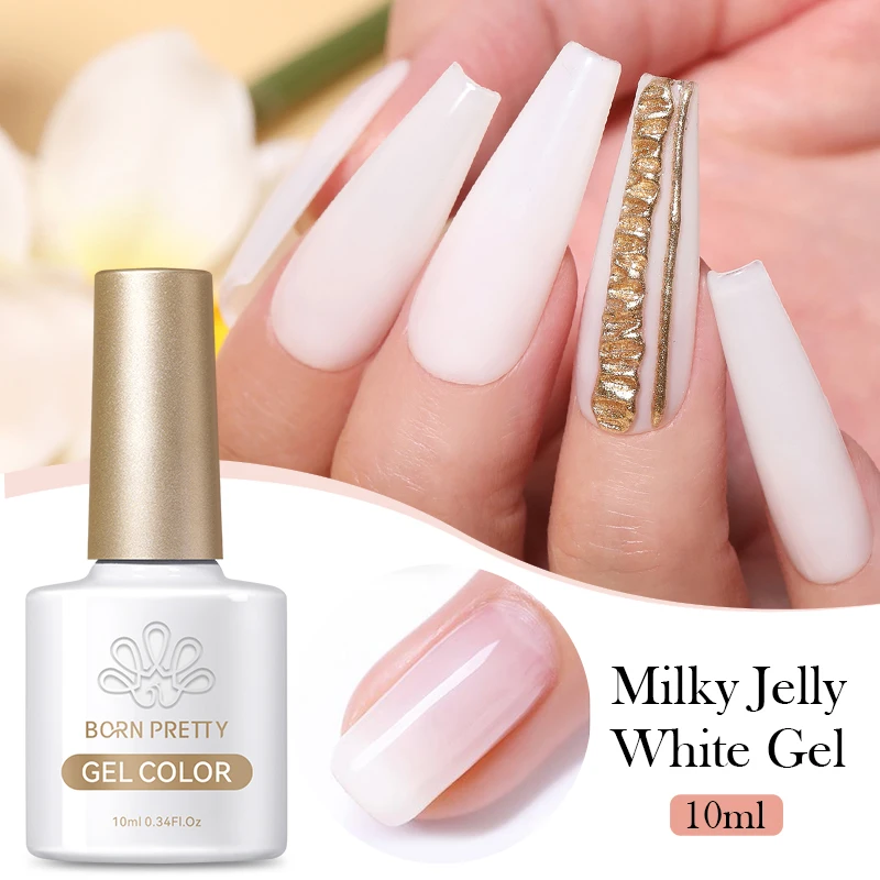 BORN PRETTY Milky Jelly White Nail Gel Polish Clear Pink Color Soak Off UV LED Self-leveling Gel Varnish Manicure 10ml Hard Gel