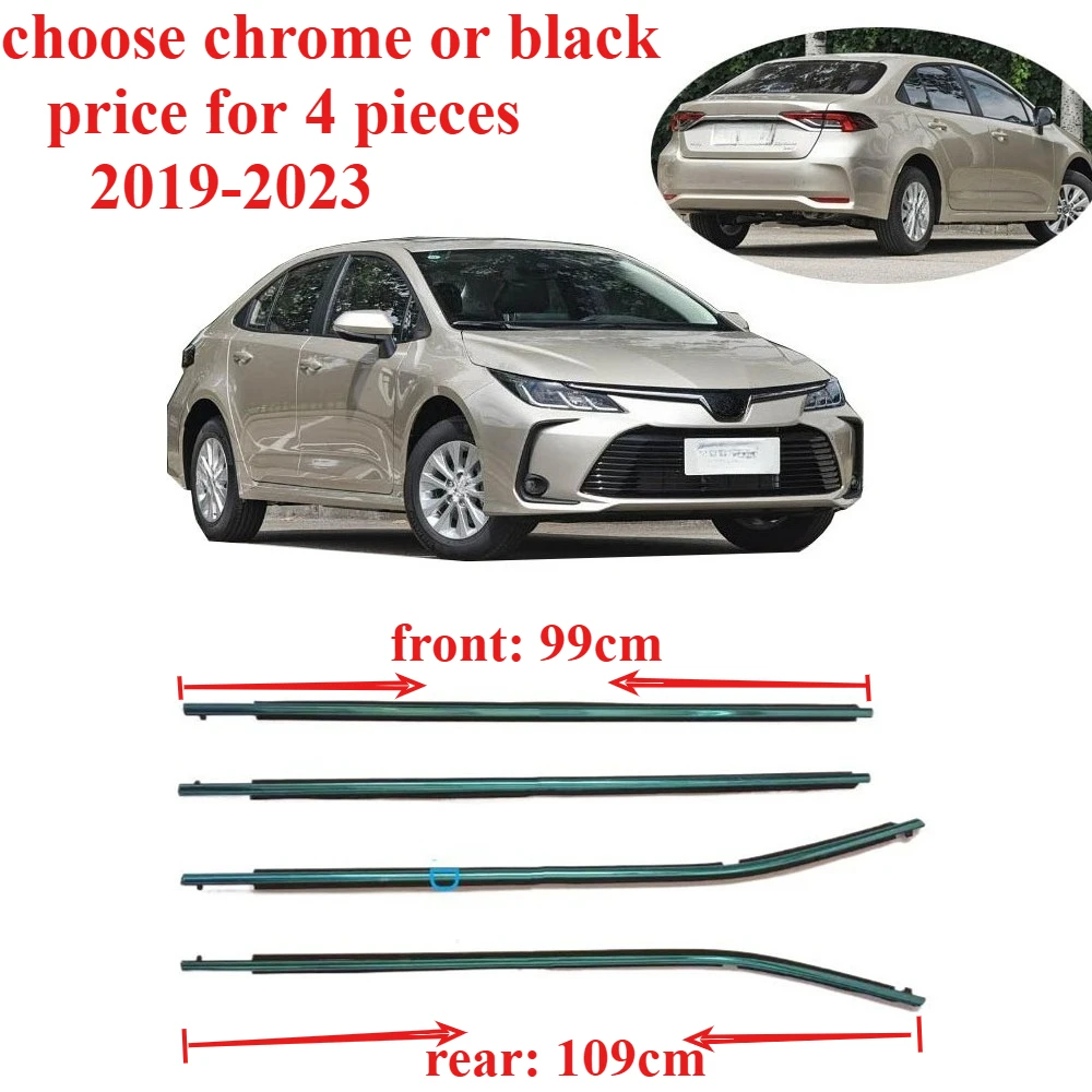 

4 Pieces Chrome or Black Windows Rubber Outside for Toyota Corolla 2019-2023 Protector Weatherstrip Seal Oe Accessories Original