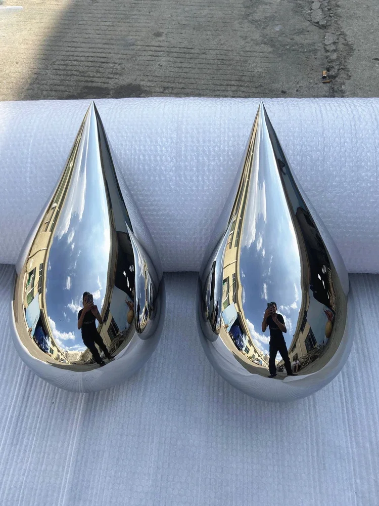 Stainless steel mirror water drop shape sculpture metal ornament hotel pendant ornament