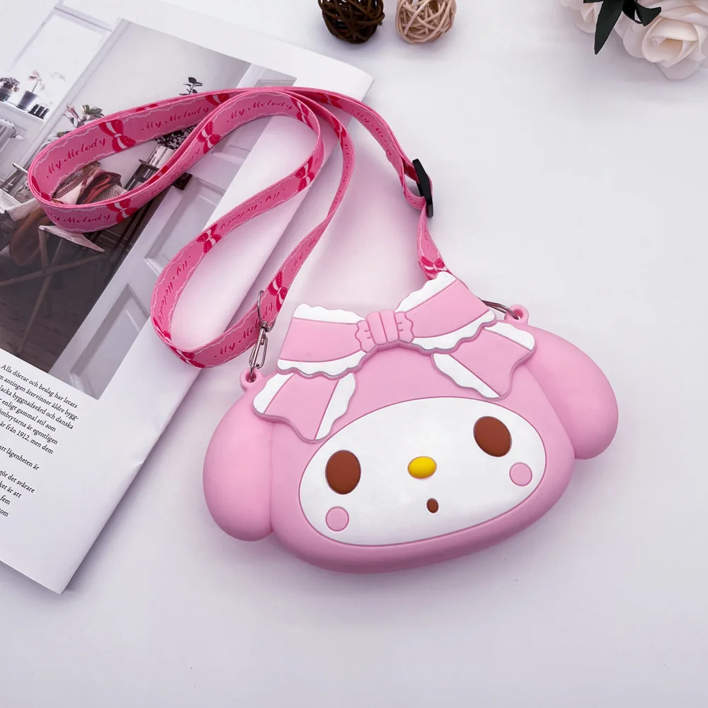 Kawaii Sanrio My Melody Silicone Shoulder Messenger Bag Cinnamoroll Coin Purse Girl MIni Mobile Phone Earphone Storage Bag Gift