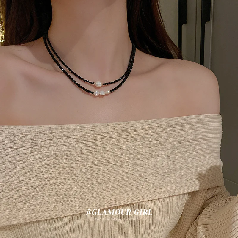 

Простое жемчужное хрустальное ожерелье, 2 комплекта модного дизайна, чувственное ожерелье до ключиц, подходящее к характерному ожерелью, бесплатная доставка