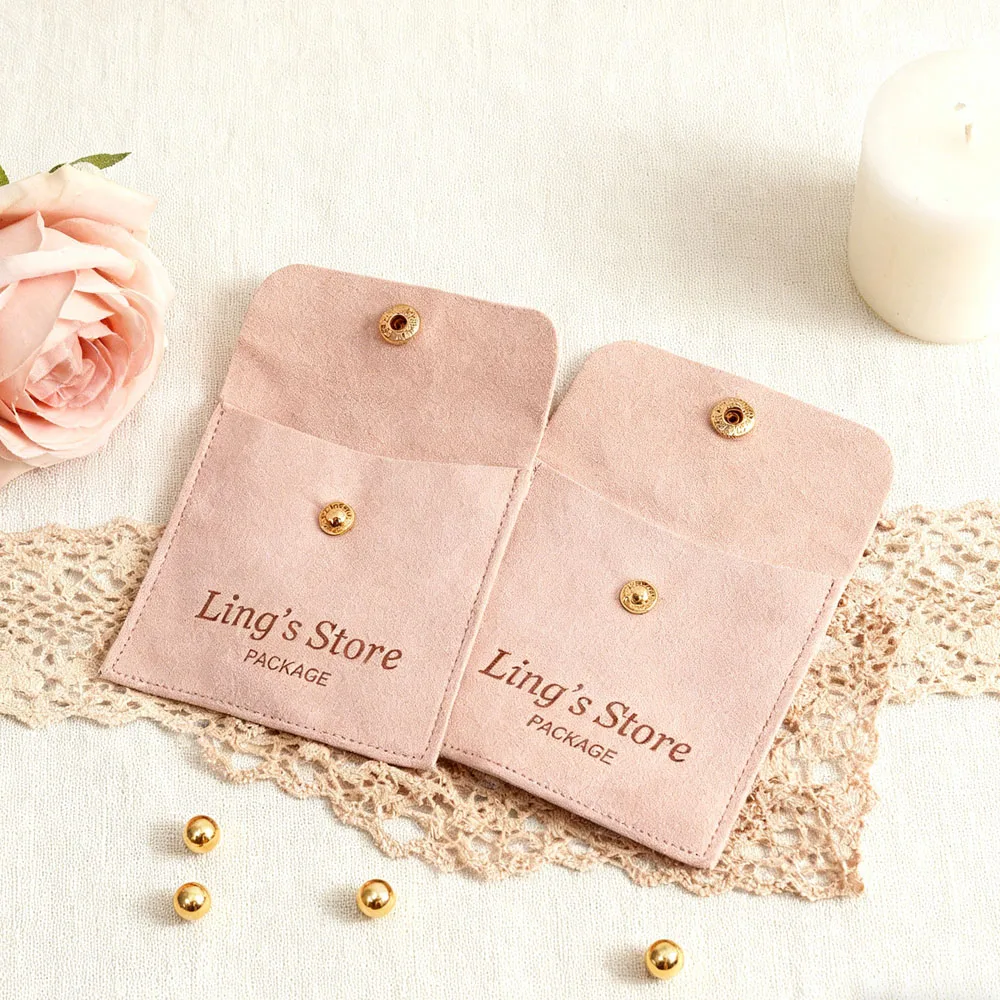 

50pcs Personalization Custom Logo Microfiber Suede Snap Velvet Bags Jewellery Packaging Storage Pouch Holiday Gift Candy Pockets