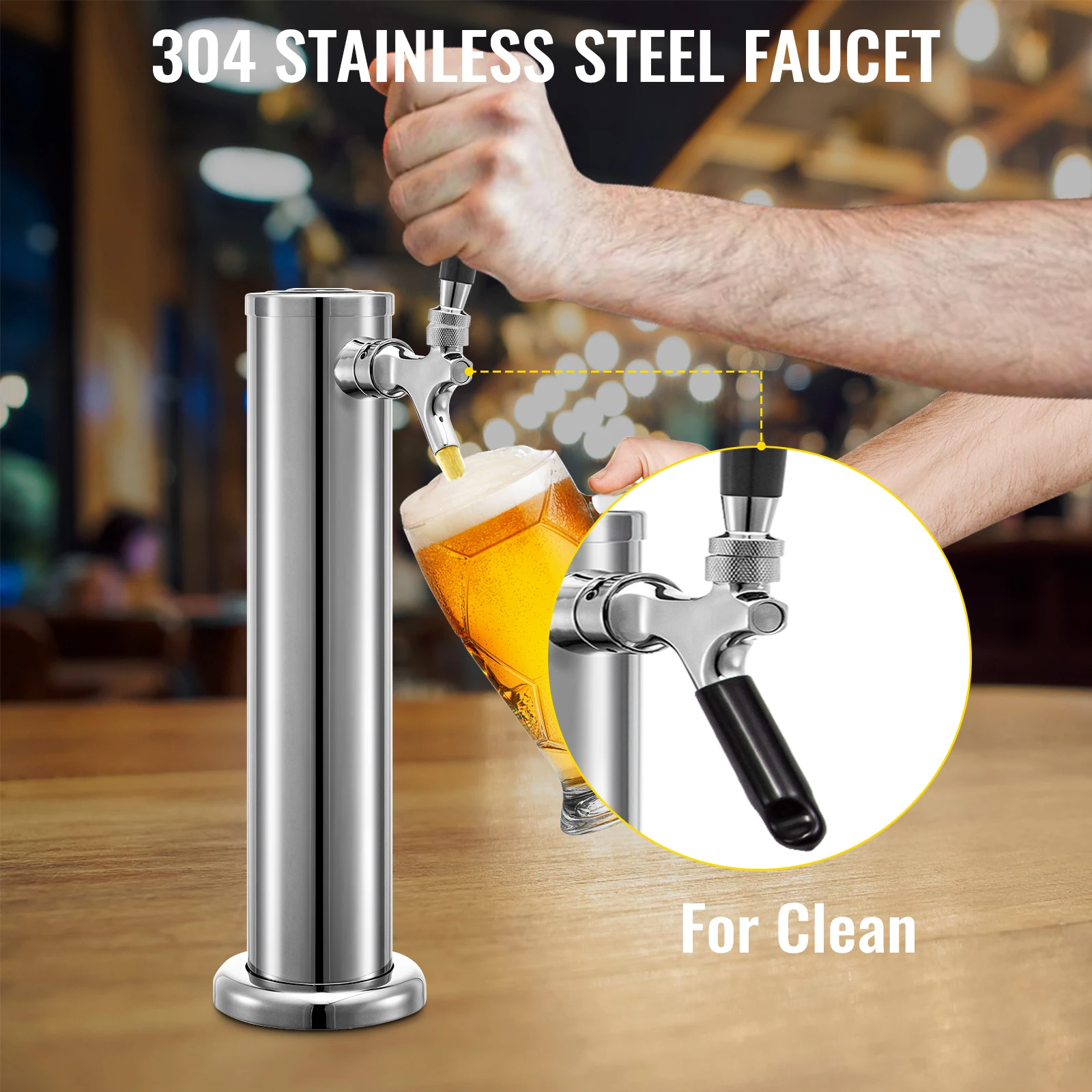 VEVOR Homebrew Draft Beer Tower One/Two Tap Stainless Steel Deluxe Kegerator Tower Kit W/ Dual Gauge Regulator Bar Accessories