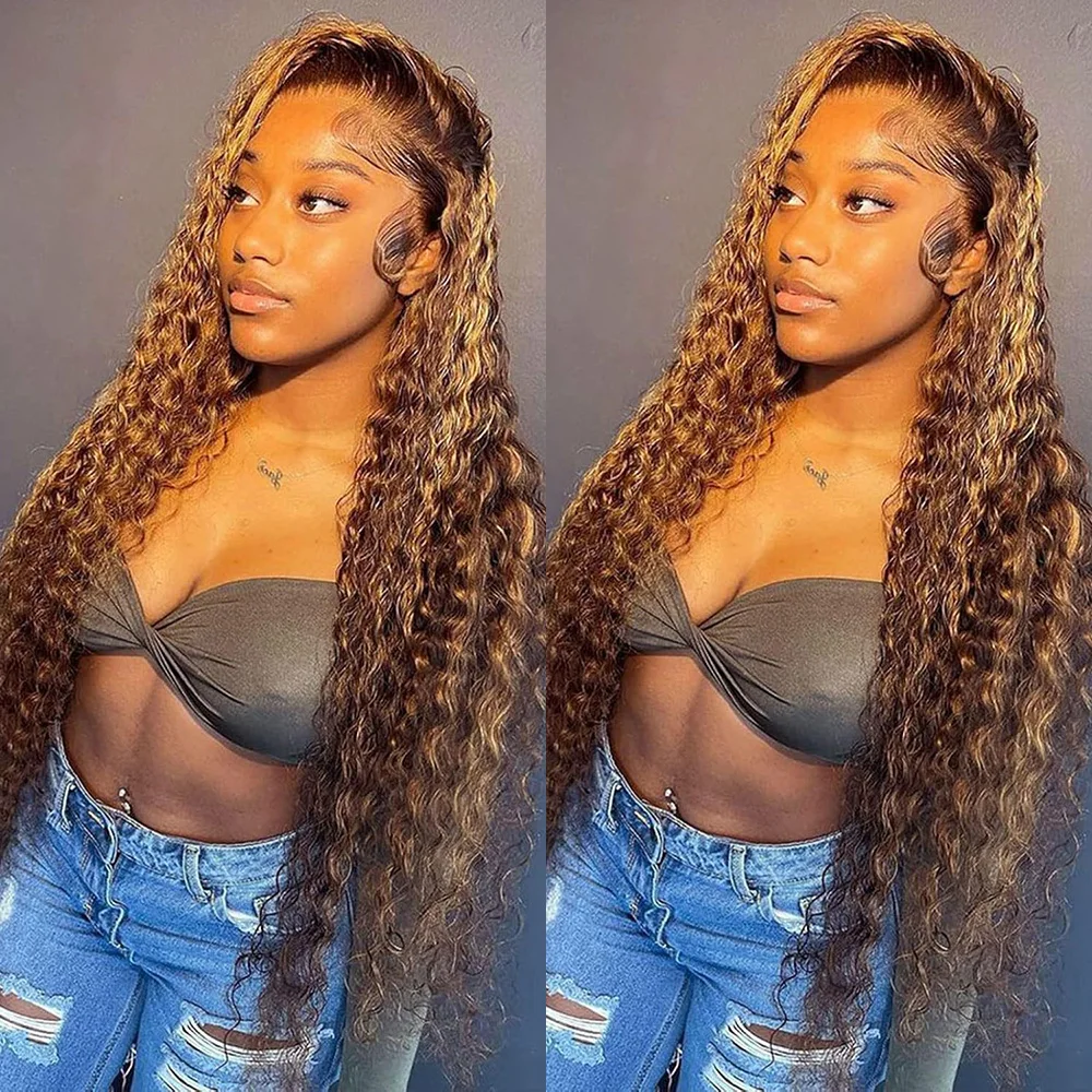 

24 Inch 4/27 Highlight 13X4 Brazilian Deep Curly Ombre Honey Blonde Pre-Plucked Transparent Lace Frontal Human Hair For Women