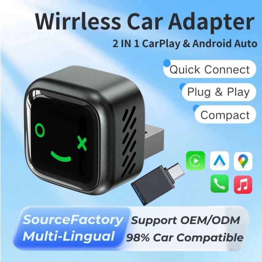 

Адаптер Wired To Wireless CarPlay Android Auto 2-в-1 для штатной автомобильной стереосистемы с USB-донглом, Plug and Play, Bluetooth Smart Car Ai Box
