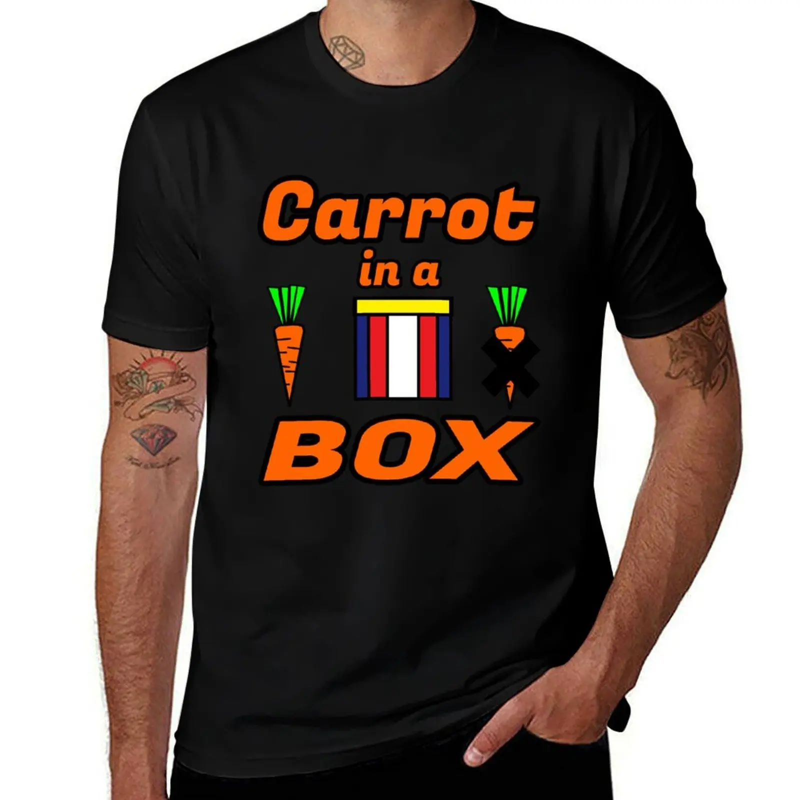 

Carrot in a Box , The best party Game Ever from 8 out of 10 Cats . T-Shirt Summer Holiday Casual Tee