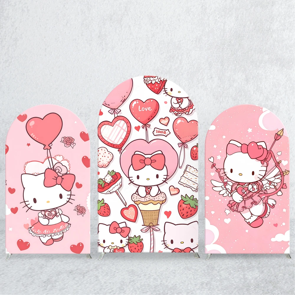 

Pink Heart Hello Kitty Arch Backdrops Cover Strawberry Girls Birthday Party Elastic Custom Baby Shower Decorti Photo Background