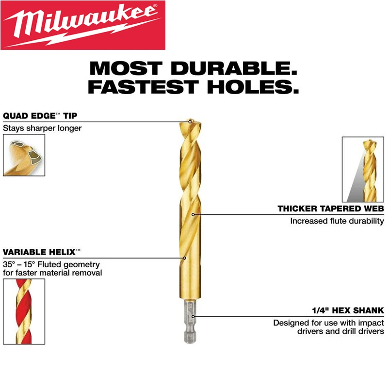 Milwaukee 48-89-4859 10 PCS Set Metric Titanium Durable Driver Bit Drill Helix Kit Set Power Tool Accessories