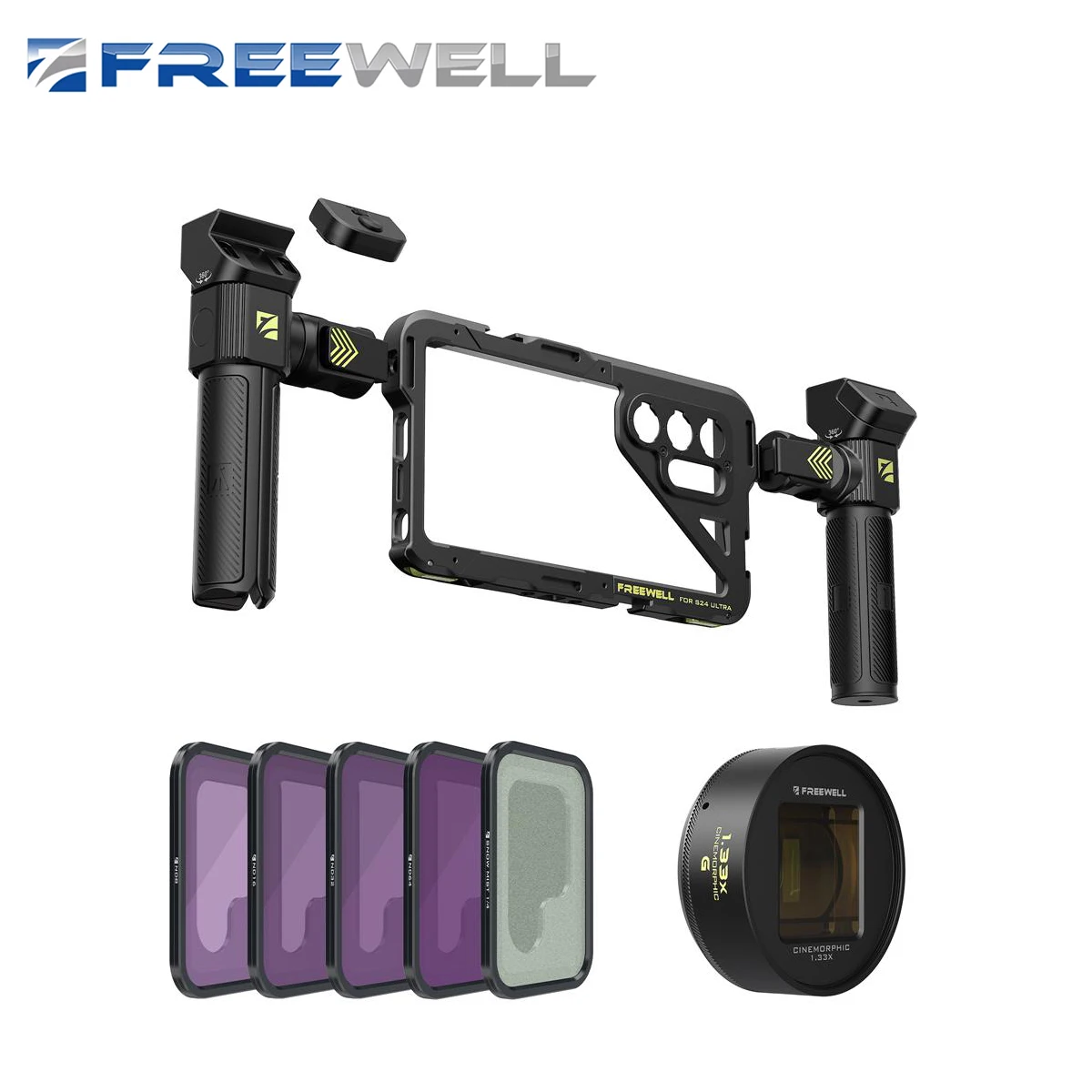 

Freewell Multifunction Rig Cages and 1.33x Anamorphic Lens Filter Compatible Samsung S24 Ultra Video Movie Recording Stabilizer