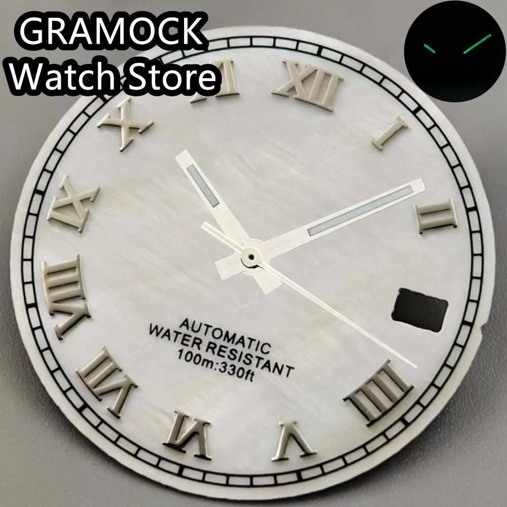 GRAMOCK 29mm Roman Dial White Pearl Shell Dial Black Blue Brown Pink Sunburst Dial With Roman Index Luminous Fit NH35 Movement