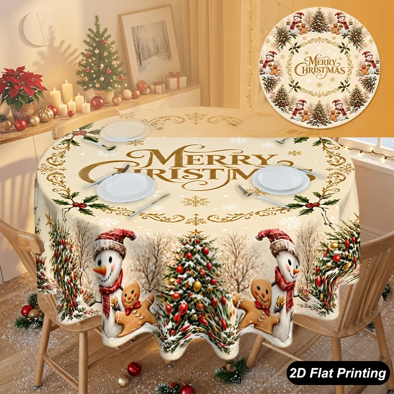 1-Piece Christmas Round Tablecloth, Merry Christmas Gingerbread, Perfect for Decorating Your Table and Home Environment