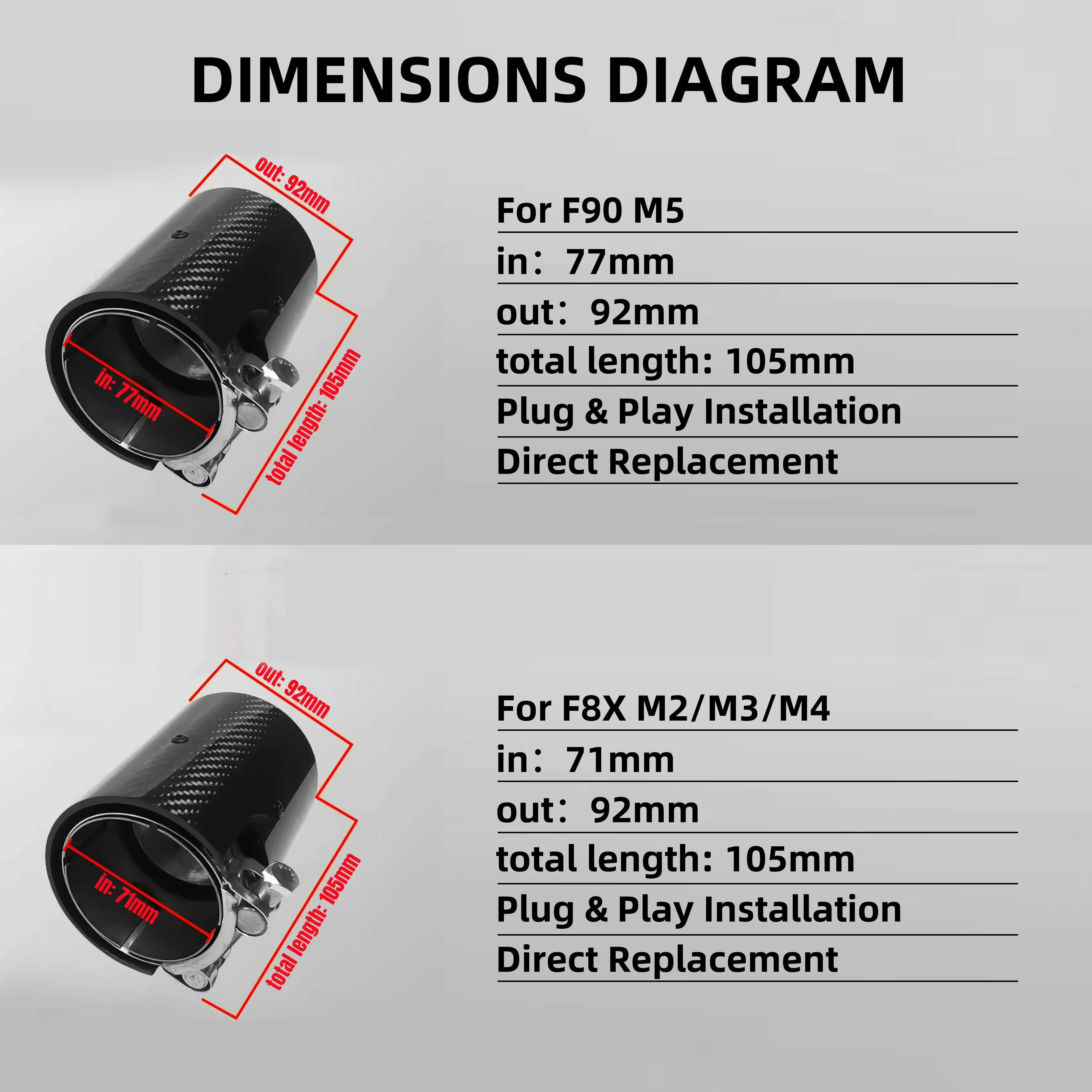 For DEX Exhaust Tip for F87 M2/F80 M3/F82 F83 M4/F90 M5 Performance Style Carbon Fiber Quad Exhaust Muffler Tips Nozzle TailPipe