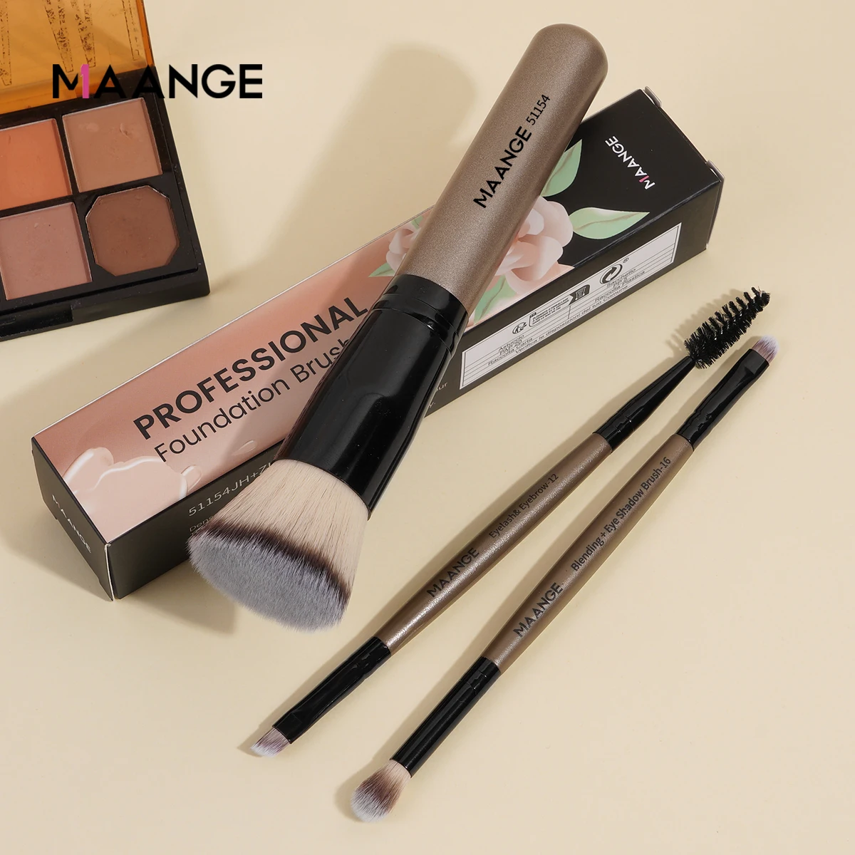 MAANGE 3pcs Travel Makeup Brush Essential Flat Top Foundation Brush Eyeshadow Eyeline Beginner-Friendly Gift for Girl Mother Day