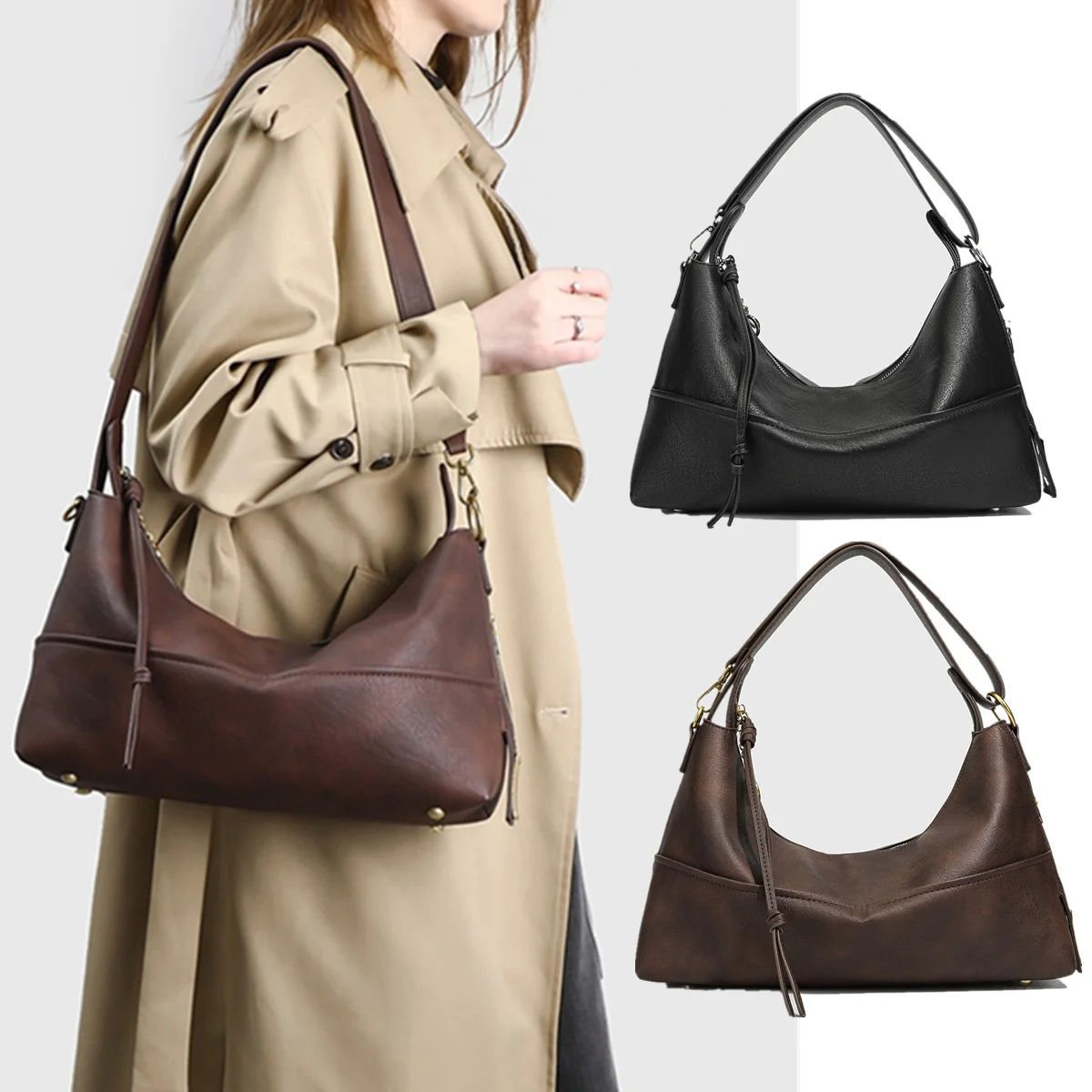 جيني آند ديف 2026 ربيع الموضة النسائية حقيبة يد بسيطة كتف واحد التنقل الإبط حقيبة سعة كبيرة حقيبة نسائية #1