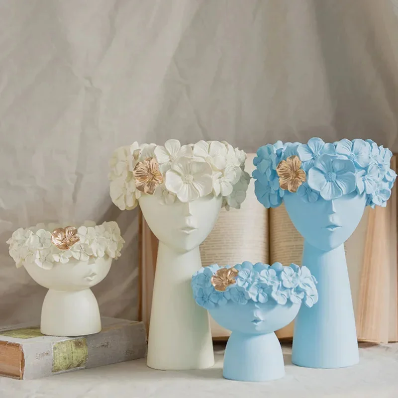 

Nordic Abstract Human Face Vase 2pcs Set - Resin Sculpture Flowerpot For Home Decor, Modern Portrait Planter Flower Arrangement