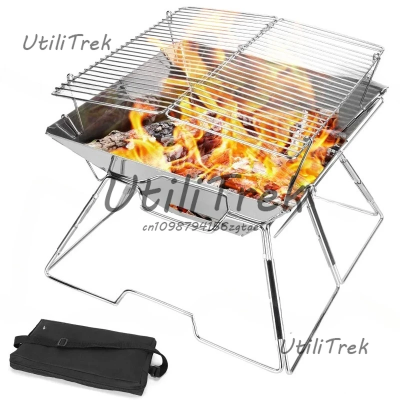 

Liftable Grill Camping Firewood Fireplace Stainless Steel Folding Grill Wood Carbon Grill BBQ