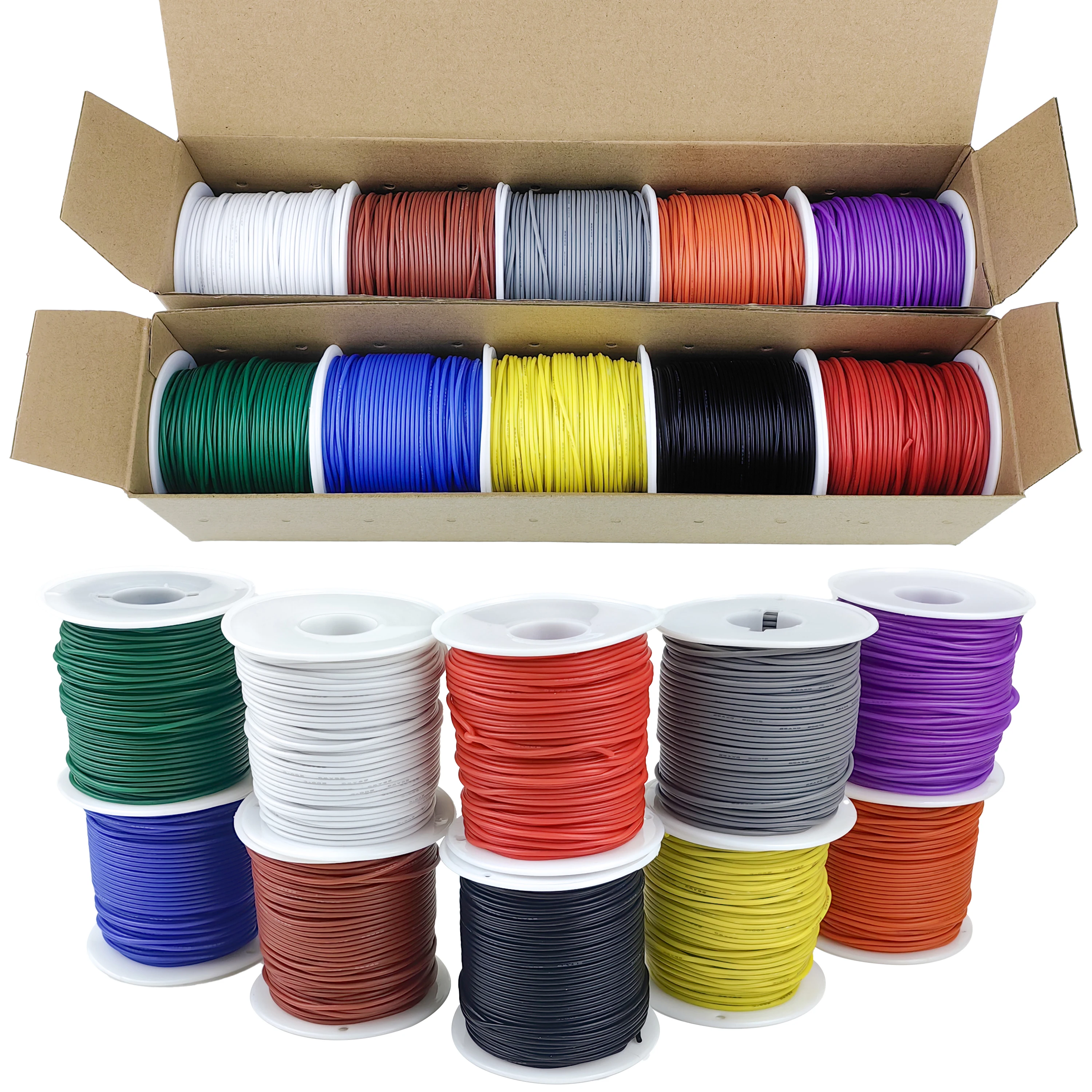 16-18-20-22-24-26-28-30 Gauge flexibele siliconen elektrische draad 300V meerkleurige 22 AWG gestrande vertinde koperen aansluitdraadkit - afbeelding 2