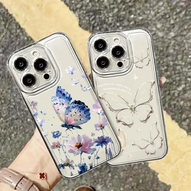 

Beautiful Butterfly Pattern Phone Case For Apple iPhone 17 16e 16 15 14 13 12 11 Pro Max Plus Mini Soft Transparent