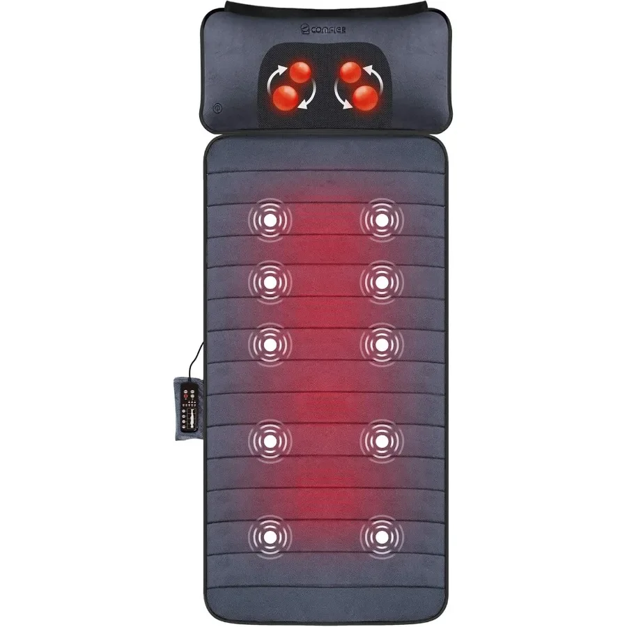 

Full Body Massage Mat with Movable Neck Pillow 10 Vibrating Motors and 4 Heating Pads Back Massage Pad Father's Day Gifts for D