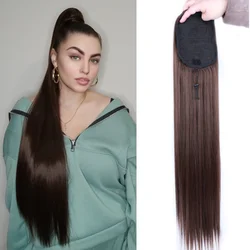 30 Inch Long Bone Straight Ponytails Futura Synthetic Drawstring Ponytails Clip-in Hair Extensions Straight Ponytails for Women