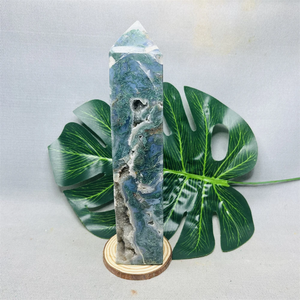 

Pretty Patterned Moss Agate Geode Tower Crystal Cluster Fairy Decorative Gems and Crystal Healing Witchcraft Prayer Meditation