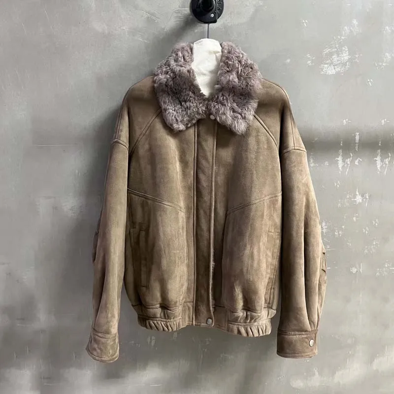 معطف فرو الأغنام الطبيعي الحقيقي شتاء للنساء 2025 موضة جديدة قصيرة الطول سميكة دافئة استيراد جلد الغزال التركي #1