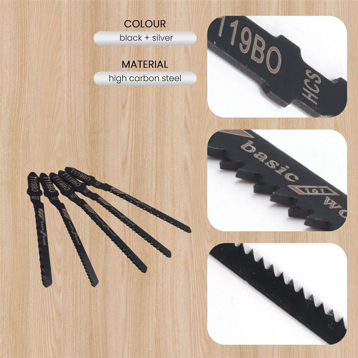 Juego de hojas de sierra de plantilla de desplazamiento de vástago en T surtido T119BO 12 TPI para corte de precisión de madera, 20 piezas