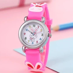 Children's Cartoon Cute Bunny Quartz Silicone Watch Elementary School Girls Boys Children's Watch 3D Silicone Strap