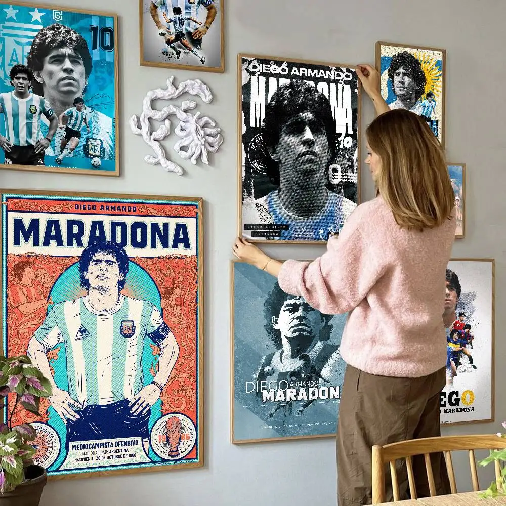 Pósteres Vintage de D-Diego A-Armando M-Maradona, Adhesivos Retro de Papel Kraft, Decoración Kawaii para Habitación, Bar, Cafetería