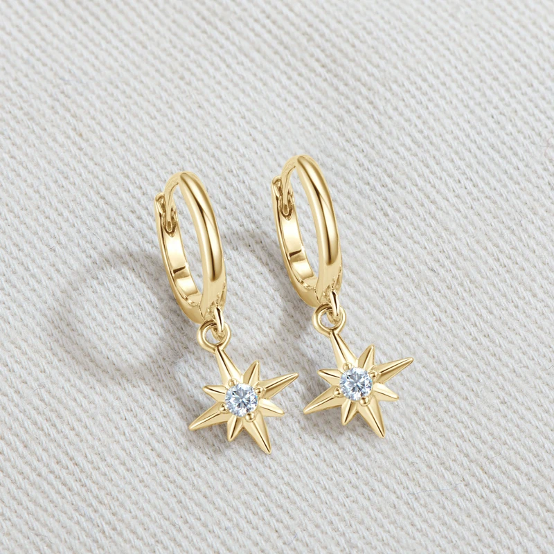 IOGOU 2022 Trend New Hoops Earrings for Women 2.5mm Moissanite Star Starburst North-Star Real 925 Charm Drop Earring Virgin Girl