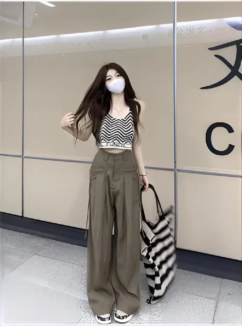 بنطال ذو قصة أرجل واسعة للمرأة الصيف المرأة الشتاء أفخم المخملية الحضرية المهنية بطانة الصوف مبطن استرخاء المرقعة سروال قصير Ins #2