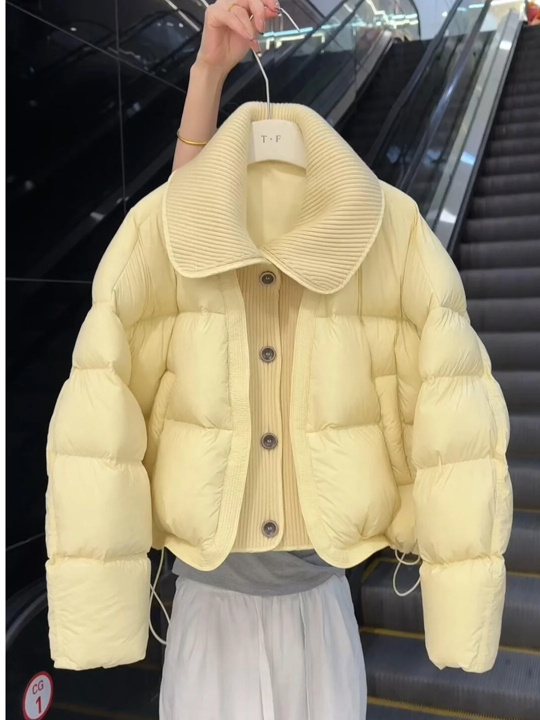 

Korean Sweet Sle ort Thiened Cotton Jaet Women's Winter Warmth Bread Coat Yellow Outerwear College Sle Loose Fit