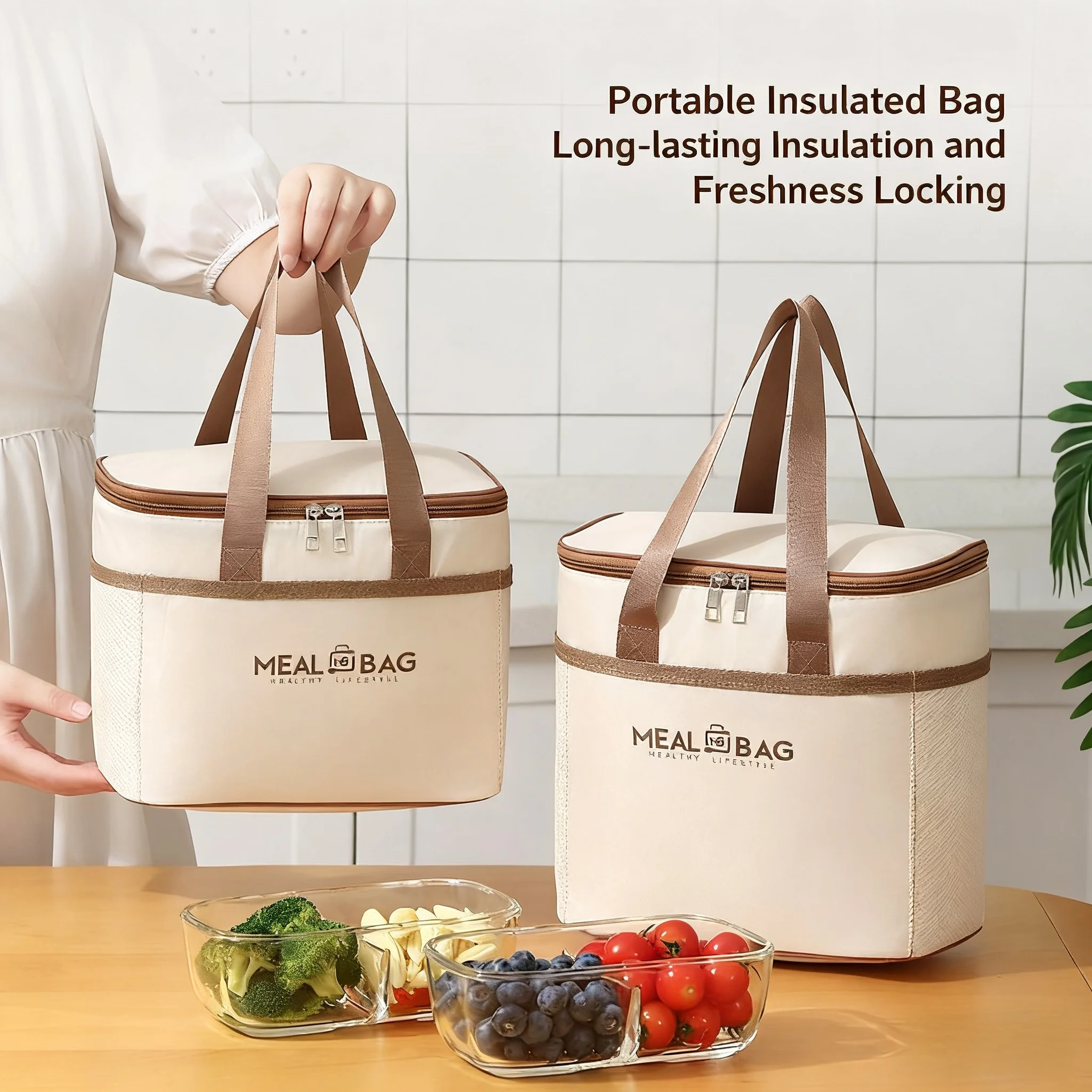 حقيبة غداء محمولة صندوق معزول للطعام صندوق معزول بحزام كتف مقاوم للماء، حقيبة صندوق غداء محمولة باليد، ألومنيوم طازجA-DH