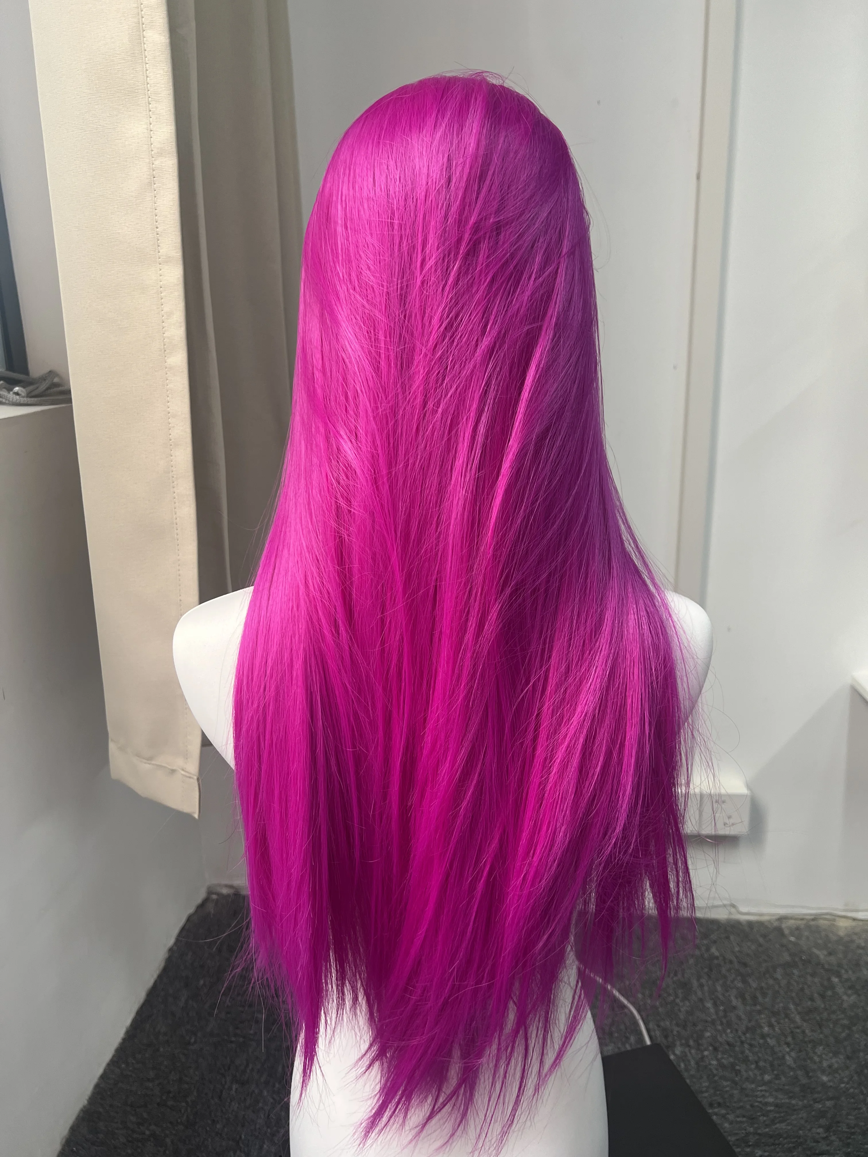 Ashely Wig Rose Purple Wigs 13x4 HD Lace Frontal 26inch Long Straight Silky Glueless Synthetic Lace Frontal Wig for Cosplay