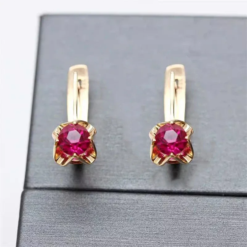 Classic Style Plated 14K Rose Gold long-style Earings 585 Purple Gold Red Gem Earrings for Women Jewelry Gift for Girlfriend 4