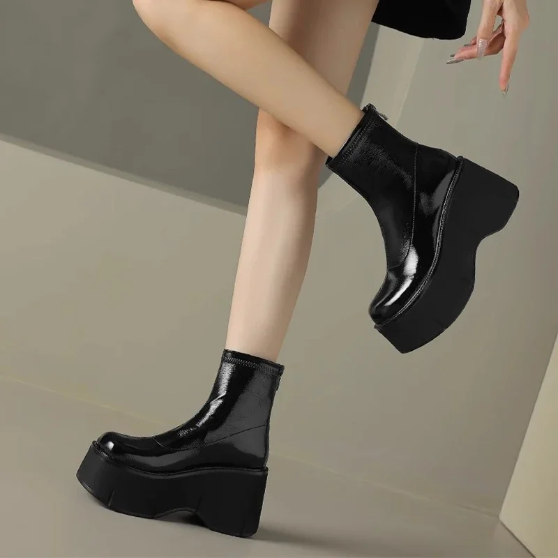 High Heels Platform Women Shoes Autumn Designer Wedges Leather Shoes Women 2024 Trend Shoes Dress Pumps Walking Mujer Zapatos