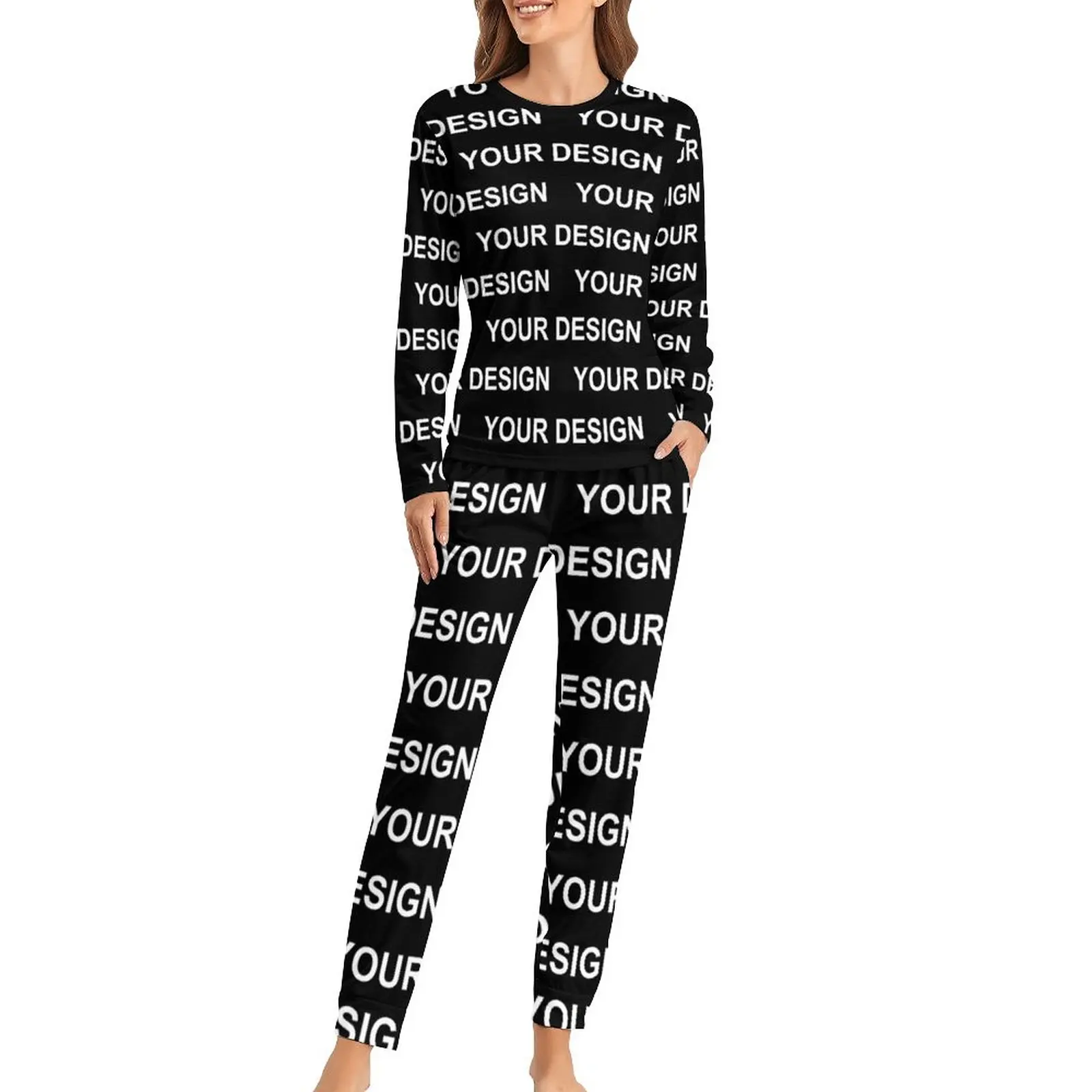 Fügen Sie Ihr Bild hinzu. Maßgeschneiderte Pyjamas. Zweiteilige ästhetische Pyjama-Sets für Damen mit langen Ärmeln und modischen Oversize-Nachtwäsche