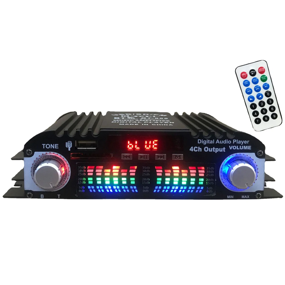 1600W Peak Power Digital 4 Channel Audio Amplifier FM Radio USB Bluetooth-Compatible Mini HIFI Digital Stereo Amp Remote Control