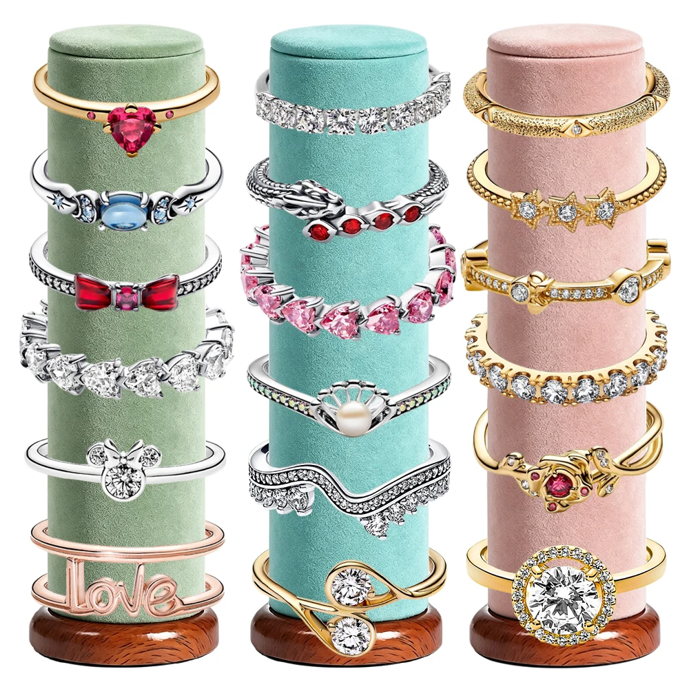 2026 New 925 Silver Heart Shining Shell Rose Fashion Princess Crown Wrong Circle Meteor Ring Exquisite DIY Charm Jewelry Gift