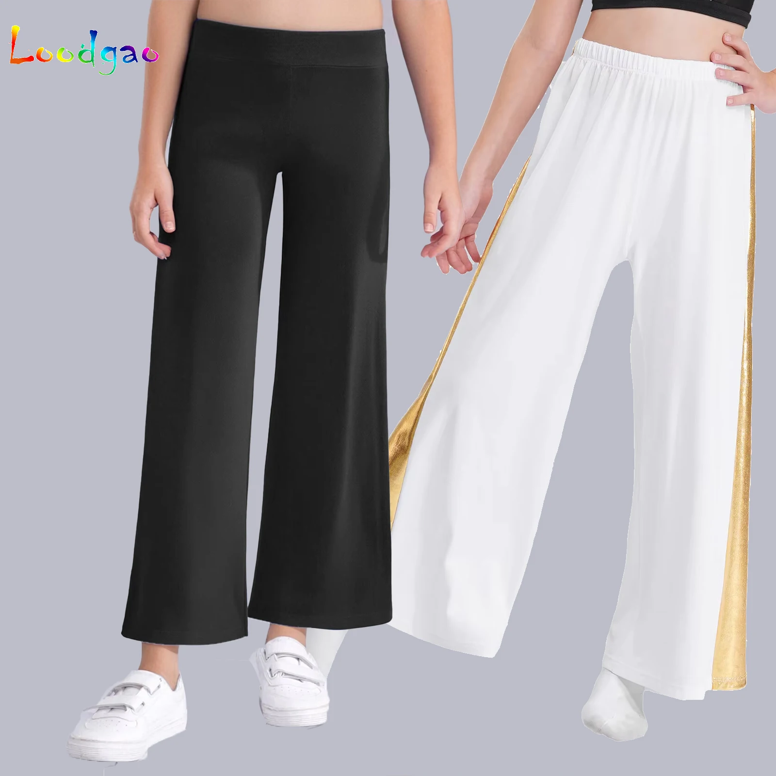 

Children's Pants Metallic Dance Pants Practice Girls Liturgical Ceremony Lyrical Latin Dance Jazz Dance Wide-Leg Bottom Trousers