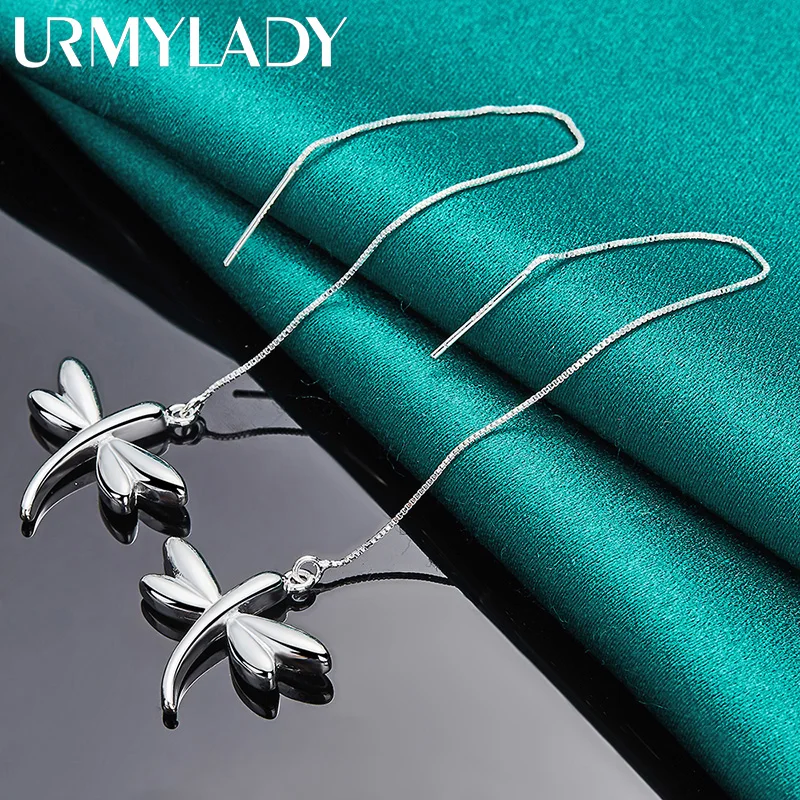 URMYLADY 925 Sterling Silver Dragonfly Ear Line Kolczyki dla kobiet Wedding Party Fashion Charm Biżuteria — zdjęcie 4