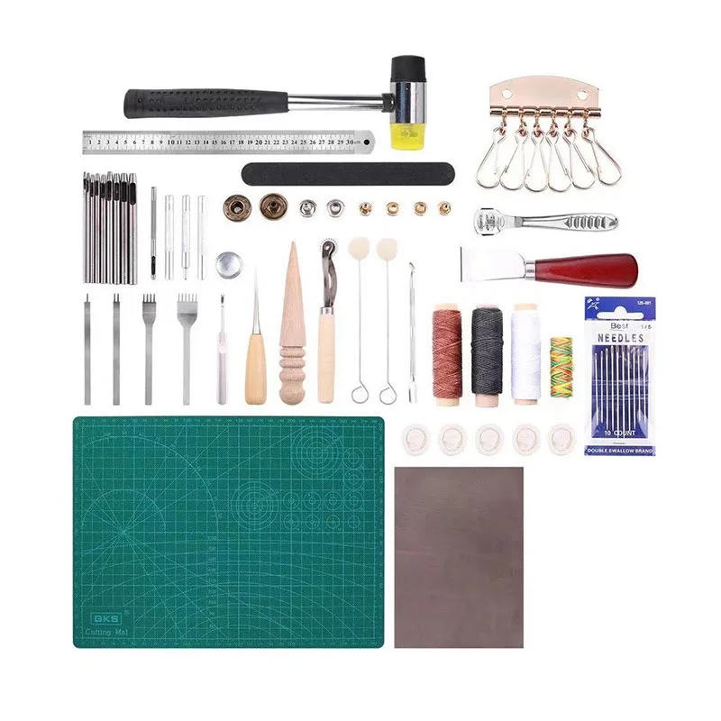 42pcs/set Leather Craft Tools Kit Hand Stitching Punch Work With Rivets Accessories Home Professional Leather DIY Tool