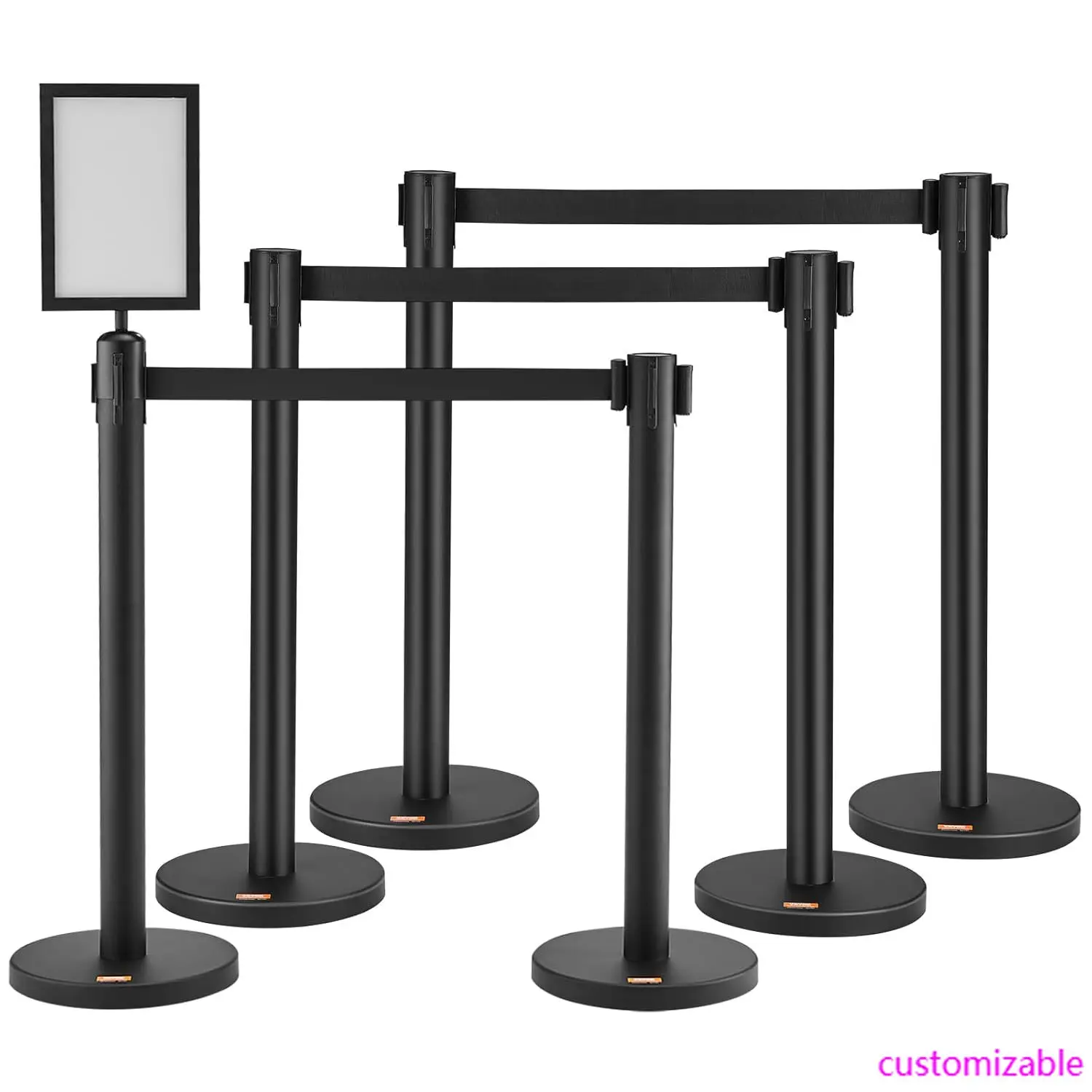 

Crowd Control Stanchions, 6-Pack Crowd Control Barriers, Carbon Steel Baking Painted Stanchion Queue Post with Sign Holder